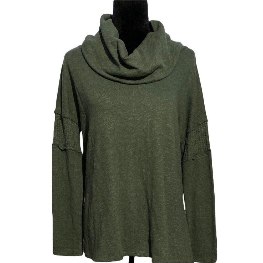 Chalet et ceci XS Sweater Olive Green Pullover Stretch Long SL Cowl neck Casual
